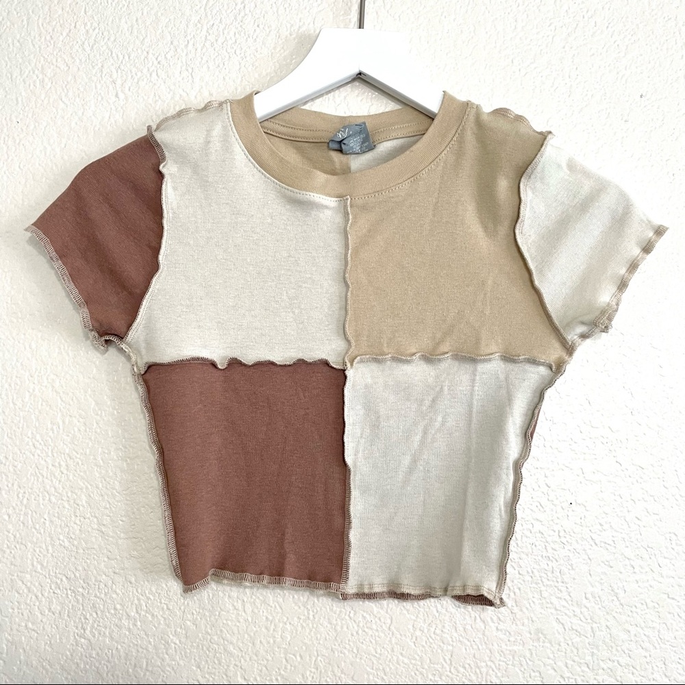 Sky & Sparrow Brown Neutral Patchwork Seam Crop B… - image 1